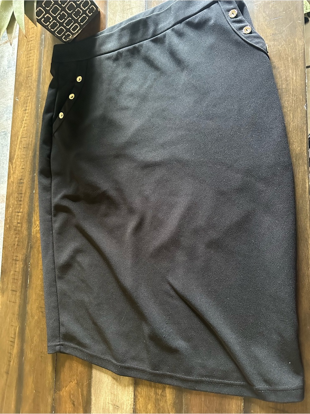 Anna and Kate Black Pencil Skirt with Button Detail